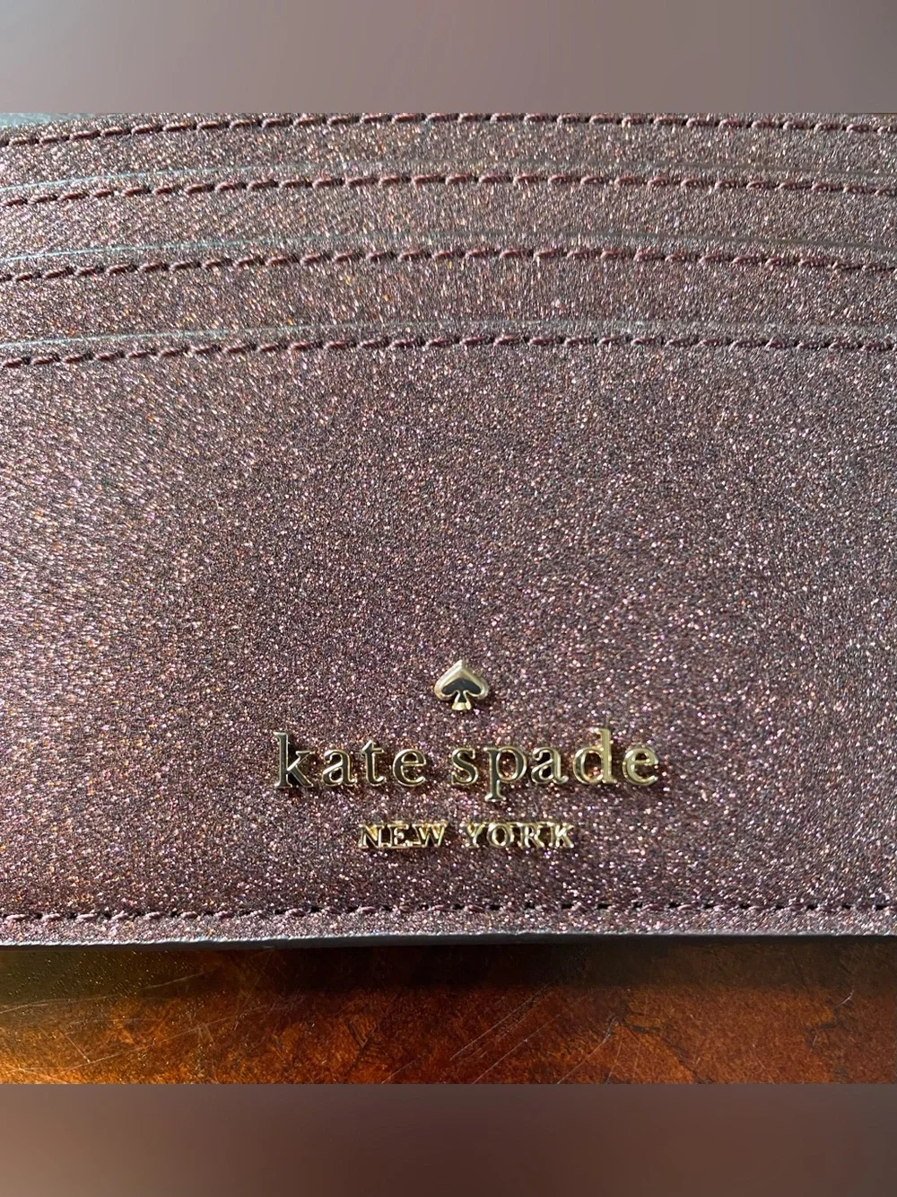 kate spade New York Pink Glitter Card Holder with Gold Logo